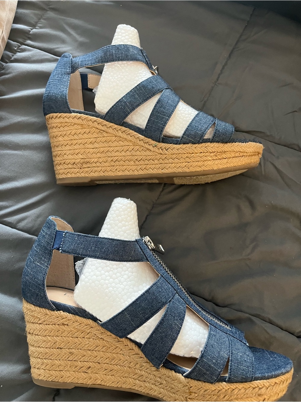 Lauren Ralph Lauren Denim Blue Zip Wedge Sandals - Picture 3 of 9